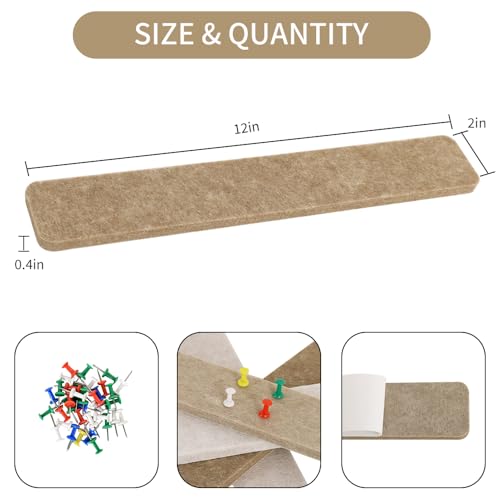 Vuzvuv 8 pcs Bulletin Board Bar Strips with 50 Pushpins & 10 Wooden Clip pins,Self Adhesive Cork Board for Wall,Felt Pin Board for School,Office Decor(Multi-Brown) - color: Light Wood-brown