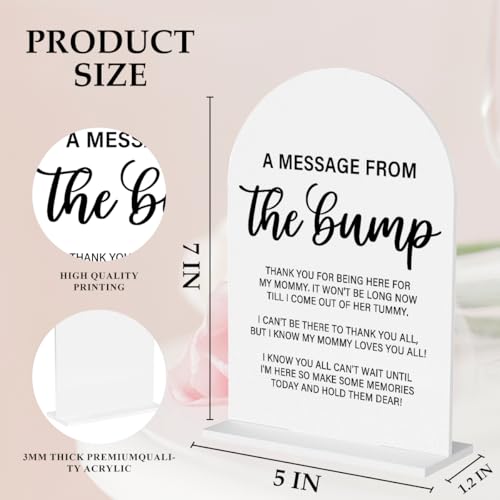 Baby in Bloom Shower Decorations, Baby Shower Sign, Newborn Gifts, Message From The Bump Signs, Modern Calligraphy 5x7 Inch Acrylic Table Top Signs for Gender Reveal Party Decoration - color: TheBump
