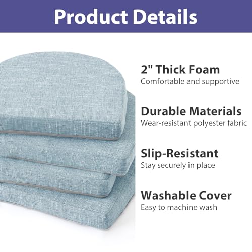IPYNBAP Chair Cushions for Dining Chairs, Kitchen Chair Cushions, 16'' x 16'' x 2'', Non Slip Indoor Seat Cushions, Chair Pads for Dining Chairs with Ties & Removable Cover, Set of 4, Light Blue - color: Light Blue, size: 4 Count(Pack of 1)