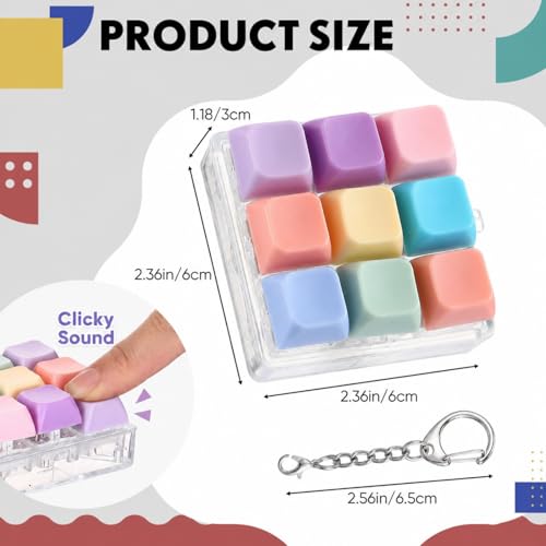 VioraWhite 5 Pcs Keyboard Fidget Clicker Keychain Noisy Fidget Keyboard Colorful 9-in-1 Keycap Stress Relief Decompression Button Finger Clicker for Office Gifts Adults to Relief Stress - style: Noisy