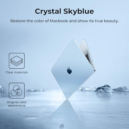 EooCoo Case Compatible with MacBook Air 13 inch M5 2026-2022 Release M4 M3 M2 A3449 A3240 A3113 A2681, Hard Shell&Keyboard Skin Cover&Screen Protector for Mac Air 13.6 inch, Gloss SkyBlue - color: Gloss Skyblue