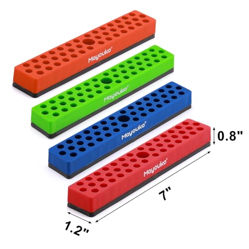Mayouko 4PCS 1/4" Magnetic Hex Bit Holder Rack Organizer, 172 Holes, 1/4-Inch Drill Bit Holder, 4 Racks, Magnetic Bit Holder with Magnet Base for Screwdriver Bits - color: Red,blue,green,orange