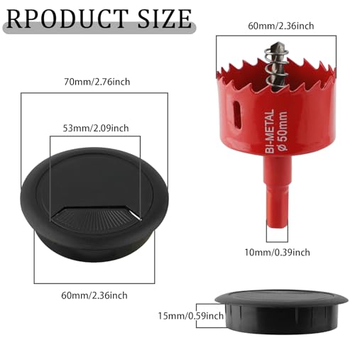 2-3/8 Inch(60mm) Desk Grommet,13 Pieces Wire Grommet, Desk Hole Cover for Cables with Hole Saw,Plastic Cable Cord Wire Hole Cover for Desk, Table,Cabinet,Countertop and Other Furniture(Black) - size: 2-3/8IN/60mm Black-Fan