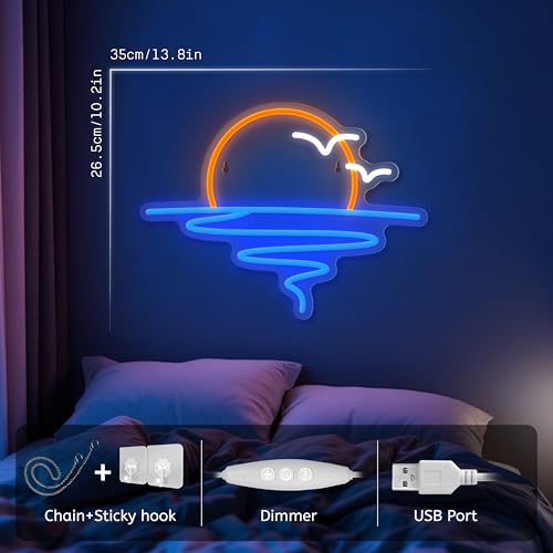 Sunset Sunrise Neon Sign for Wall Decor Dimmable LED Neon Light Sign for Beach Bedroom Living Room Wedding Bar Party Home Room Decor - color: sun wave