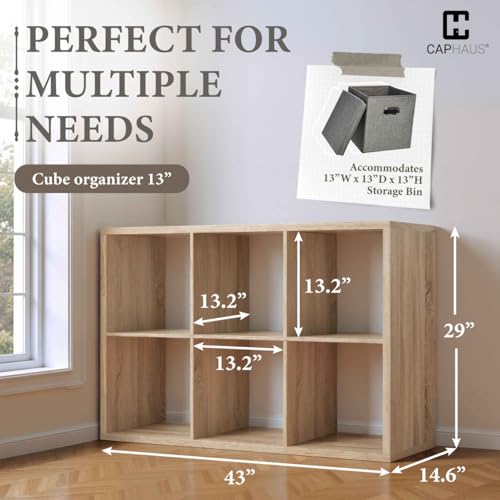Fencer Wire 6-Cube Storage Organizer Shelf with Extra Thick Exterior Edge, 13-Inch Room Open Storage Shelf Divider, Bookcase, Natural Oak - color: Natural Oak, size: 6 Cube