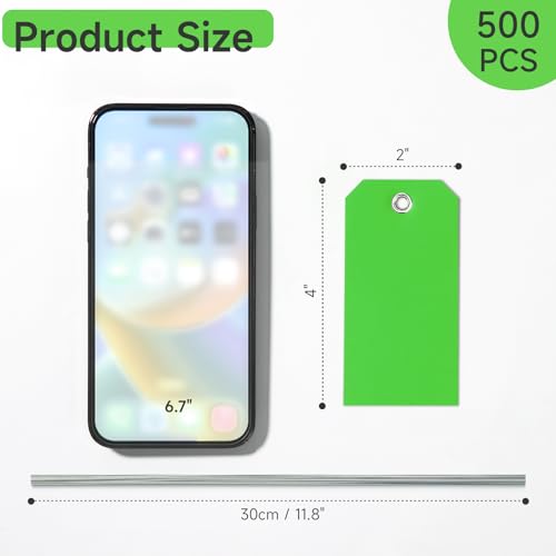 500 Pieces Plastic Shipping Tags with Wire Waterproof Hang Tags Heavy Duty Labeling Tags with String Wires Tags Labels Labeling Tags Stacking Tags for Equipment Car Parts (Green, 2x4) - color: Green, size: 2x4