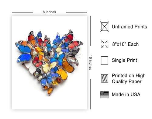 Poster Master Butterfly Heart Poster - Butterflies & Heart Decor - Love & Valentine's Day Print - Minimal & Animal Art - Romantic Living Room or Office Wall Decor - 8x10 UNFRAMED - color: Style-11, size: 8"L x 10"W