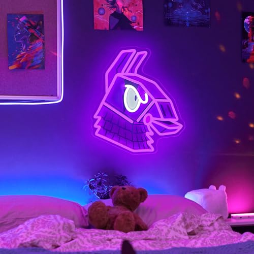 Fortnite Supply Llama Neon Sign, Official Licensed Purple LED Neon Light for Gaming Room Decor - USB Dimmable Gaming Lights for Boys Room, Fortnite Gifts for Gamer, Streamer Wall Art, Man Cave Setup - color: B-Llama