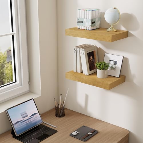 Dreamland 16 Inches Floating Shelves for Wall, 6.7 Inch Deep Floating Shelves Set of 2, Large Display & Storage Shelf, Wall Shelf for Bathroom Bedroom Living Room Kitchen Office,Oak - color: Oak, size: 16"W x 6.7"D,Set of 2