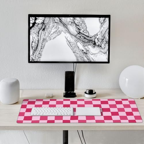 Pink Purple Checkerboard Mouse Pad Large Desk Mat for Keyboard and Mouse Non-Slip Gaming Mousepad Office Desk Accessories for Computer 35.4x15.7Inch - color: Pink Purple Checkerboard