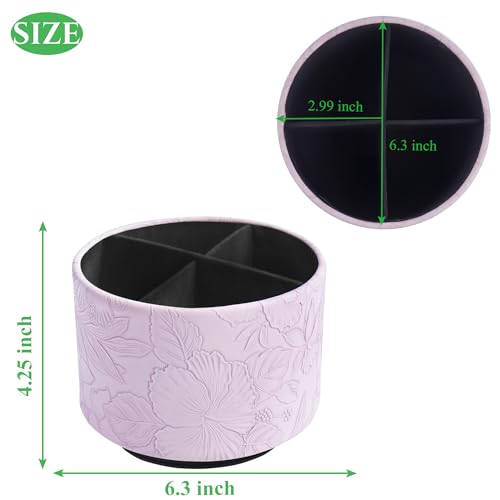 Round Leather Art Supply Organizer,Remote Control Holder,360 Degree Spinning,Multi-Functional Pencil Holder,4 Compartments Desktop Stationary Organizer(1-Carved Purple) - color: 1-Carved Purple