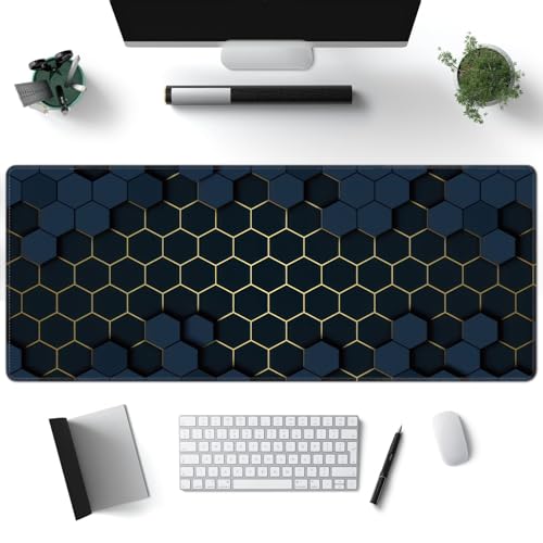 Desk Mat, Hexagon Gold Honeycomb XXL 35.4"x15.7"Large Gaming Mouse Pad, 3mm Thick Gaming Keyboard Pad,Desk Pad Non-Slip Rubber Base with Stitched Edges for Office Game Home Decor - color: Hexagon Gold Honeycomb