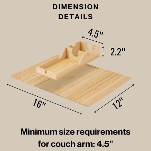 Couch Cup Holder Tray - Portable Sofa Arm Tray Table - Anti-Spill Armchair Caddy Couch Arm Table Snack Organizer with Removable Tray - Remote Control Holder Perfect for Cups, Snacks, Phone