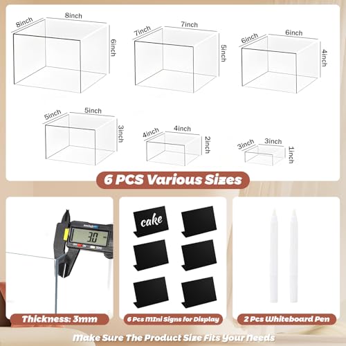 6Pcs Buffet Risers with Mini Sign and Maker, Clear Food Display Risers for Party, Acrylic Risers Display Stand for Buffet Table, Catering Displays for Dessert, Acrylic Boxes with Hollow Bottoms(8",7",6",5",4",3") - color: Clear, size: 3''4''5''6''7''8''