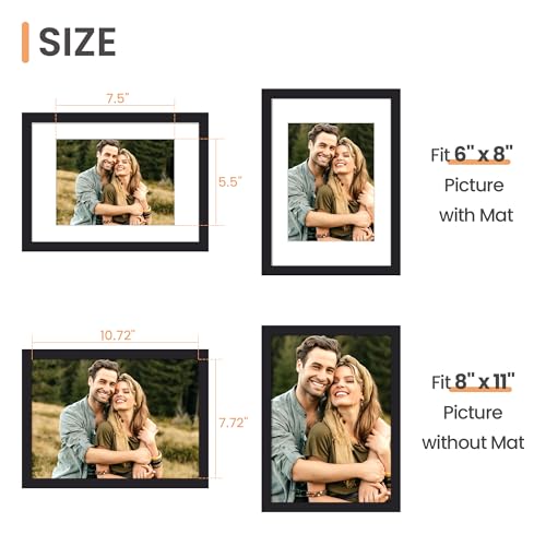upsimples 8x11 Picture Frame, Display Pictures 6x8 with Mat or 8x11 Without, Wall Hanging Photo Frames, Black, 1 Pack - color: Black, size: 8x11