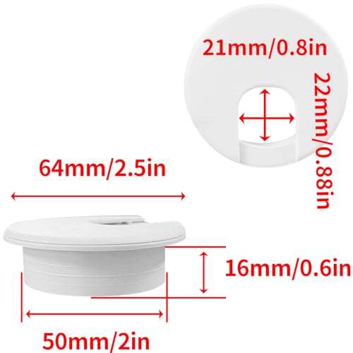 Surf turtle 6 Pack 2 Inch White Desk Grommet, Flexible Desk Hole Cover for Cable Cord Wire Management - color: White-U, size: 50mm