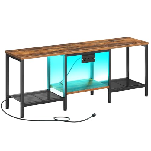HOOBRO TV Stand with Charging Station to 55 Inches, LED Entertainment Center, Media TV Console Table with Open Storage Shelving for Living Room, Bedroom, Rustic Brown and Black BF122UDDS01 - color: Rustic Brown + Black