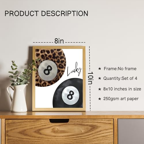 NaZaUK Y2K Room Decor Posters, Leopard Print Wall Art Set of 4, Lucky 8 Ball Prints, Disco Ball Wall Decor, Playing Card Aesthetic Artwork for Teen Girls Bedroom Dorm Apartment, Unframed - color: leopard7
