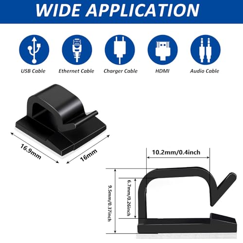 150 PCS Adhesive Cable Wire Clips Black, Outdoor Cable Management Wire Organizer Cord Holder for Under Desk, Car, Wall, TV PC Ethernet Cable (Black) - color: Black