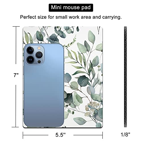 Small Mouse Pad Cute, Mini Mouse Pads for Wireless Mouse and Laptop, Travel Mousepads with Designs - Watercolor Green Leaves, Portable Mousepad with Non-Slip Rubber Base - 5.5 x 7 in - color: Watercolor Green Leaves, size: 7L x 5.5W inches