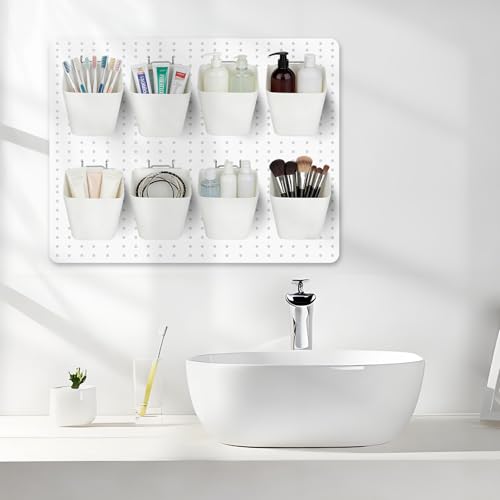 8 Pack Large Pegboard Bins with Hooks, Square Box Shape Peg Board Cups and Peg Board Accessories for Craft Room, Playroom, Office, Garage, and Wall Mount Organization (White) - color: White