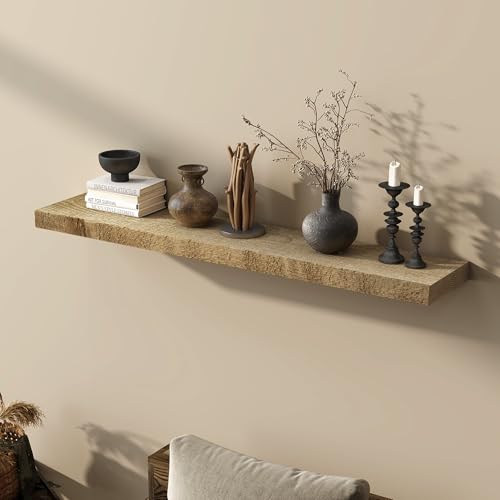 Acovy 48" Unfinished Solid Reclaimed Wood Floating Shelves, Rustic Heavy-Duty Wall Shelves, 8" Deep Floating Shelf for Living Room, Bathroom, Bedroom and Kitchen, Set of 1, Natural - color: Natural, size: 48inches-1P