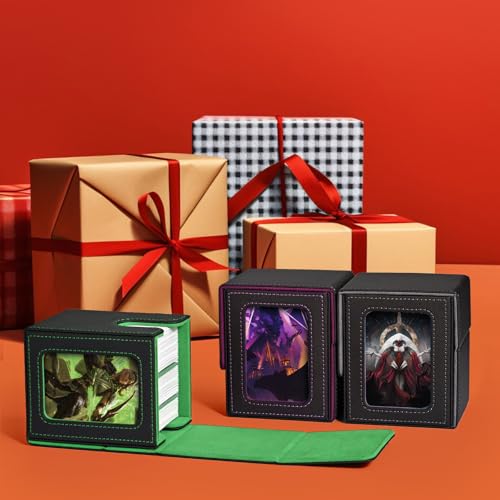 UAONO Card Deck Box for MTG Commander, Independent Commander Display, Fits 100 Double-Sleeved Cards, Magnetic Deck Case for Magic the Gathering TCG, 2 Dividers & 1 Top Loader (Black/Green) - color: A-Black&Dark Green