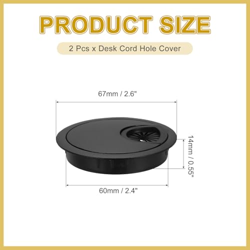 MECCANIXITY 2 Pcs Desk Grommet 2.4 Inch, Zinc Alloy Round Desk Hole Cover Wire Cable Cord Organizer for Home Office Computer Table Cables, 60mm, Black - color: Black, size: 2.4 Inch/60mm