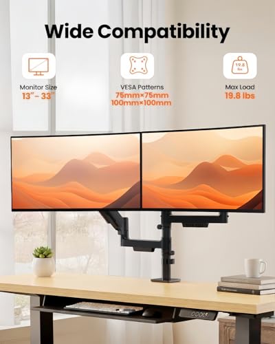 ErGear Dual Monitor Stand, Stacked Monitor Mount for 13-33″ Screens, Up to 19.8 lbs/Arm, Enhanced Stability with Integrated C-Clamp, Upgraded Cable Management, VESA 75x75/100x100mm, Home Office Gaming - size: 13"-33", style: Dual Arms