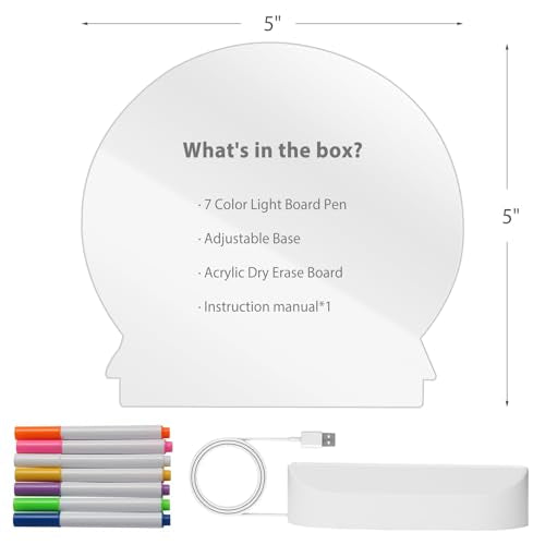 LED Note Board with Colors, Acrylic Dry Erase Board with Light, Light up Dry Erase Board with Stand as a Glow Memo LED Letter Message Board Note Glass LED Board Whiteboard - size: 12"W x 7.9"H