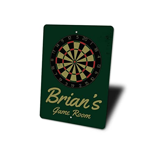 Brian's Game Room Personalized Name Aluminum Metal Sign for Man Cave Wall Decor Entertainment Space Hanging Plaque with Pre-Drilled Holes 8x12 Inch - size: 0) 8" x 12" Inches