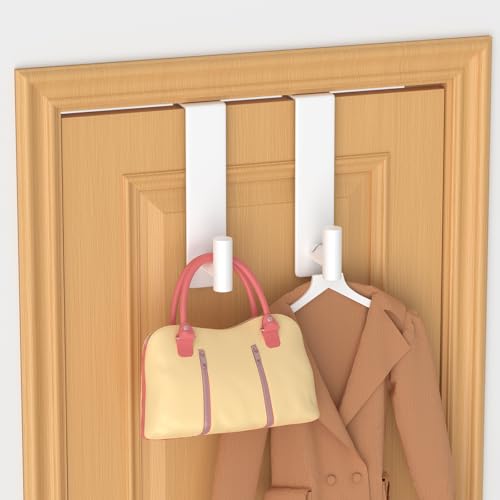 PMMASTO 2-Pack Over The Door Hooks - Rustproof Stainless Steel Door Hangers for 1-3/4 Inch Doors, Non-Marking and Tool-Free Easy Install (White, T Shape) - color: White, size: 7.5 Inch-2 Pack, Fits 1-3/4" Thick Door