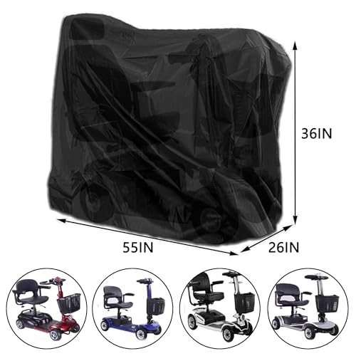 Sqodok Mobility Scooter Storage Cover, 420D Waterproof Wheelchair Cover for Storage, Mobility Scooter Accessories for All-Weather Outdoor Protection Dust Cover, 55" x 26" x 36" - color: Black, size: XL--55 x 26 x 36 inch