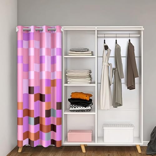 Manfei Pixel Grid Theme Blackout Curtain 1 Panel 34" W X 80" L,Video Gaming Blocks Doorway Curtain Modern Door Drape for Kitchen Restaurant,Geometric Colorful Plaid Lattice Pink Purple Door Curtains - color: Purple, size: 34"W x 80"L (Pack of 1)