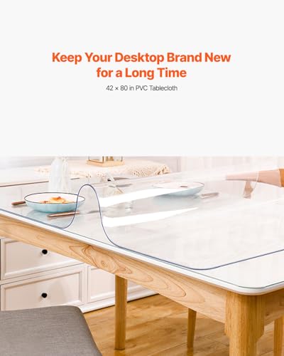 VEVOR Plastic Table Cover, 42 x 80 x 0.08 in, Transparent PVC Table Cloth, Rectangle Clear Desk Mat, Water & Oil-Proof Desk Cloth for Dresser Cabinet, Dining, Coffee and Kitchen Table - size: 80" x 42" (Rectangular)