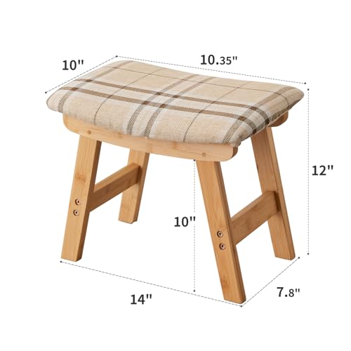 Kitsanery Foot Stool,Ottoman,Bamboo Small Sofa Foot Rest Under Desk,Extra Seating for Living Room, Bedroom and Kitchen (Natural Stool Legs - Stripes Surface) - color: Natural Stool Legs - Stripes Surface