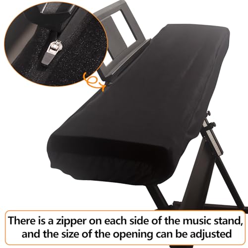 Premium Suede Digital Piano Keyboard Cover for 76-88 Keys - Dust Protection with Elastic Drawstrings & Dual Music Stand Zippers - Play Without Removing - Minimalist Pure Black