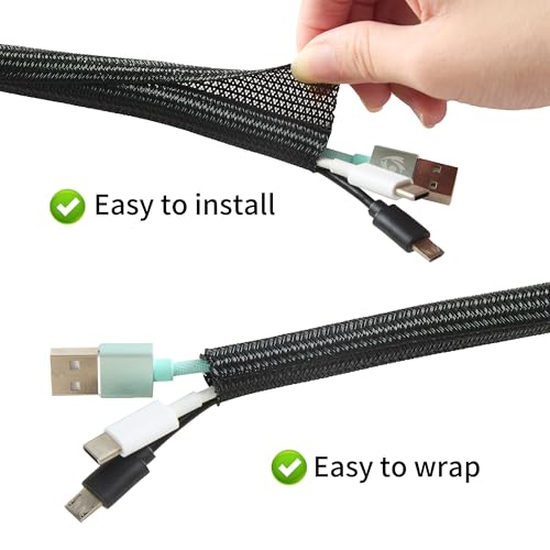 Split Wire Loom 3/4 Inch 25ft, Braided Cable Sleeve for Cable Management, Cord Protector for Pets, TV, Desk & Automotive, Black - color: Black, size: 3/4"-25ft