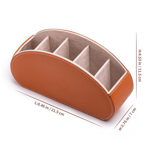 Remote Control Holders Organizer Box with 5 Compartment PU Leather Caddy | Multi-functional Office Desk Storage Caddy Store Tv Remote for Media Player,Brush,Pencil,Glassees&Office Supplies - color: Brown, size: S
