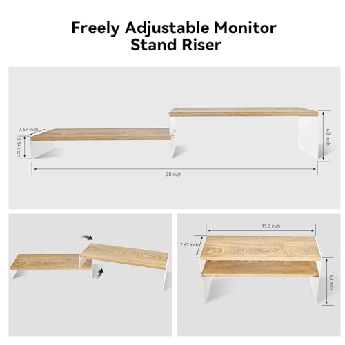 Adjustable Monitor Stand Riser with Acrylic Legs丨7.67" Wide Dual Monitor Stand for Desk丨2-Tier Wood Desktop Organizer for Computer, Laptop, Printer & PC丨Modern Aesthetic Desk Shelf(wood-glacial striae) - color: wood-glacial striae, size: 7.67' W*19.3L