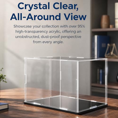 Clear Acrylic Display Case, 12x8x8 inch (30x20x20 cm) | Cube Display Box Stand, Black Base, Dustproof Protection, For Collectibles Memorabilia Figurines - size: 12 x 8 x 8 inches