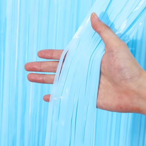 Voircoloria 3 Pack 3.3 x 8.2 ft Pastel Blue Foil Fringe Backdrop Curtains, Tinsel Streamers Birthday Party Decorations, Fringe Backdrop for Graduation, Baby Shower, Gender Reveal, Disco Party - color: 16 Pastel Blue