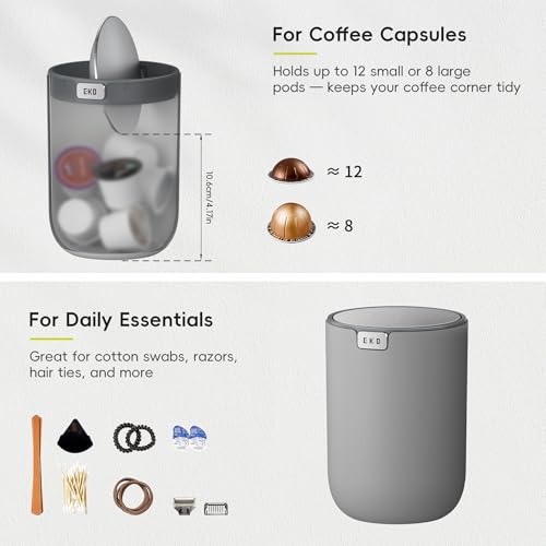 EKO Mini Desk Trash Can with Swing-Top Lid 0.4 Gallon Small Table Round Wastebasket for Office, Home, Car (Grey) - color: Grey, size: 1.5 Liters