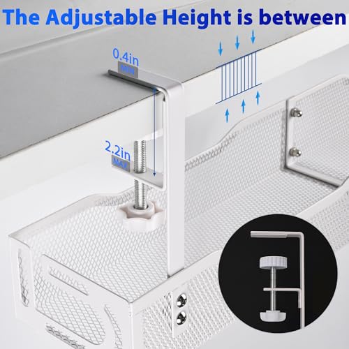 Under Desk Cable Management Box 25.3 Inch – Clamp-Mounted Cable Organizer Tray, Large Cord Management Box for Office & Home, Wire Organizer Under Desk Storage, White - color: White-L-Lengthening