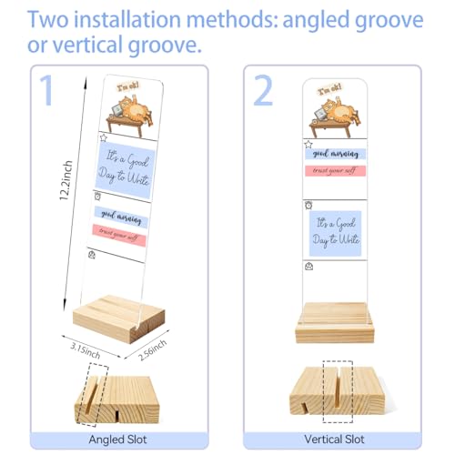 Sticky Notes Monitor Memo Board Acrylic Holder with Removable Wooden Base, Cute Cat I'm Ok Logo Desk Set with 200 Sheets Two Sizes Sticky Notes, Office Desk Accessories Organizer - color: Ok