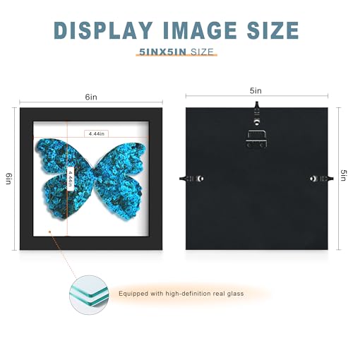 Picrit 5x5 Shadow Box Frame, Display Case Box with High Definition Real Glass and Black Back for Memorabilia, Baby Items, Wedding Memories, Crafts, Tickets and Photos, Black - color: Black, size: 5x5