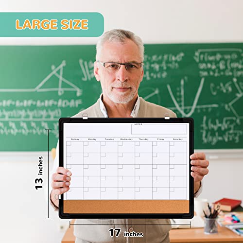 Monthly Calendar Whiteboard for Wall, 17x13 Inches Dry Erase Board with Cork Board Combo, Small Magnetic White Board, Double-Sided Hanging Portable Board for Office School Home Kitchen Planner, Black - style: Whiteboard 17x13 Black
