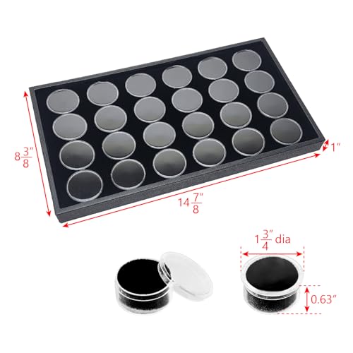 Ikee Design 24 Gem Showcase Stackable Jewelry Display Tray for Collectibles, Rock Storage Box Gemstones Bead Storage Jars, Black Foam, Black Tray, 14 7/8W x 8 3/8D x 1H in - color: Black Foam/Black Tray (24 Large Jars)