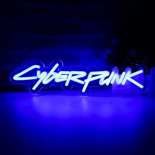 WonderfulLife Game Cyberpunk Neon Sign for Game Zone Decor,Shooting Games Led Lights for Man Cave Gaming Room Internet Bar or Bedroom Decoration.5V USB Powered,Easy Hanging. - color: blue cyberpunk