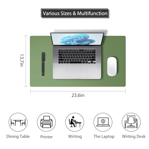 Leather Desk Pad Protector, Mouse Pad, Non-Slip Computer Mat for Desk, PU Leather Office Desk Mat for Home & Office, Waterproof Laptop Desk Blotter for Keyboard and Mouse, Olive Green (13.7''X23.6'') - color: Olive Green, size: 13.7''X23.6''